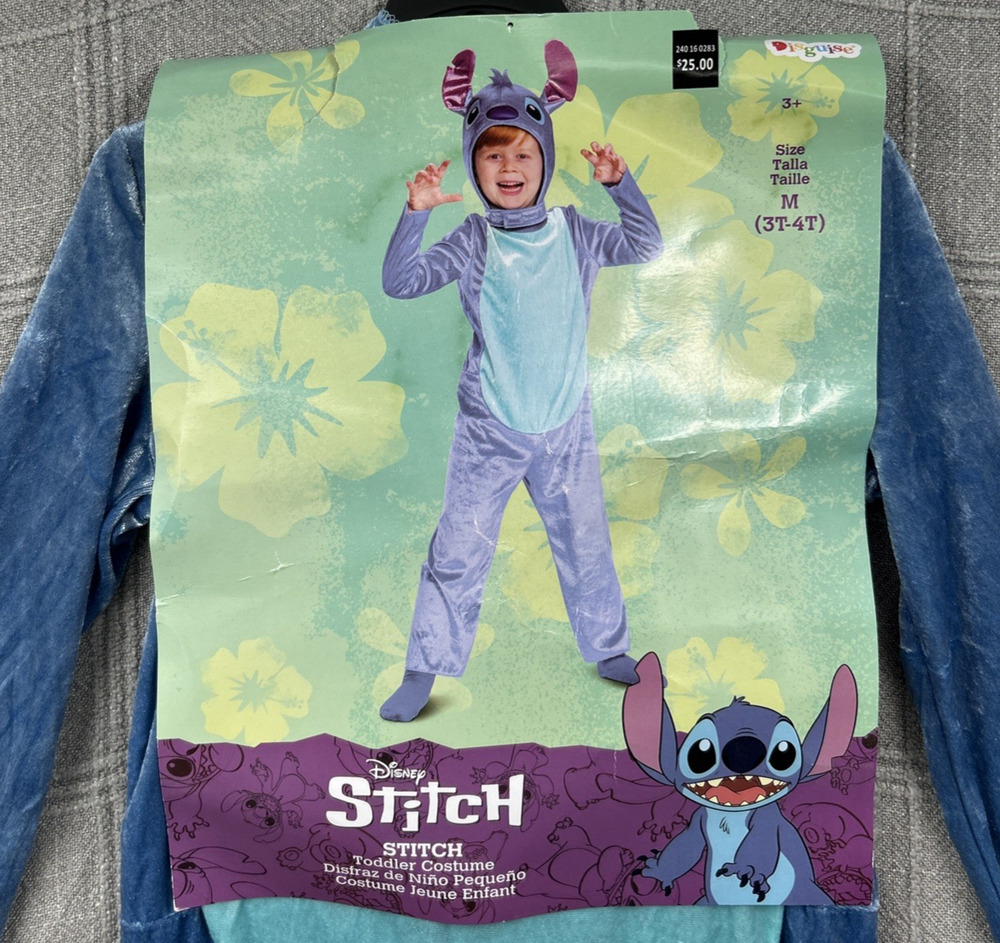 Disney Stitch Costume Toddler Kids Size 3T-4T Disguise Jumpsuit Halloween NEW